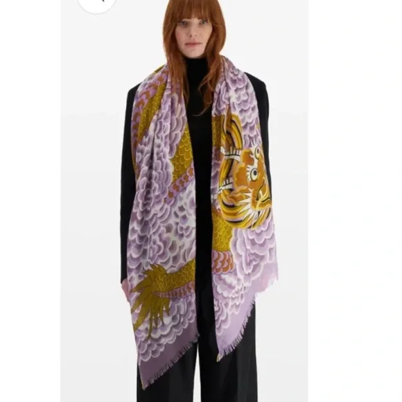 NWT Inoui Editions Dragon Yellow/Purple Wool Scarf - Picture 3 of 5